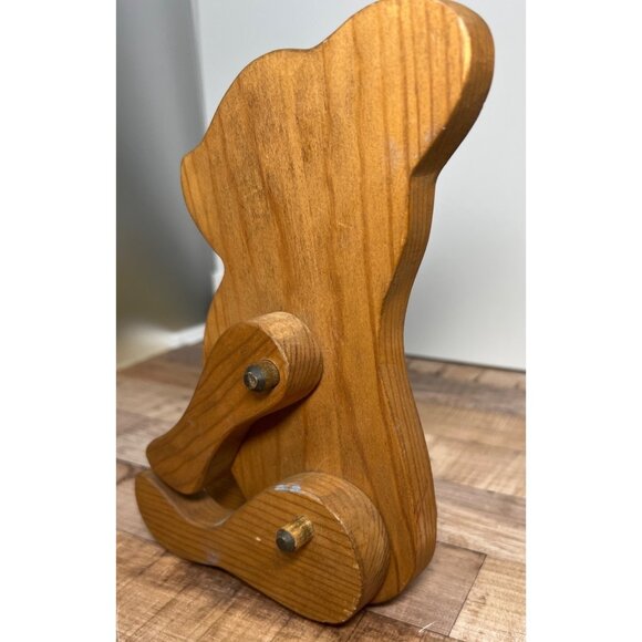 Vintage Wooden Bear Bookends With Movable Arms Handcrafted Rustic Decor Solid Wo - Picture 2 of 3